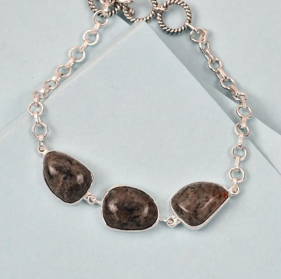Artisan Crafted Natural Yooperlite Toggle Bracelet in 925 Sterling Silver - Picture 1 of 4